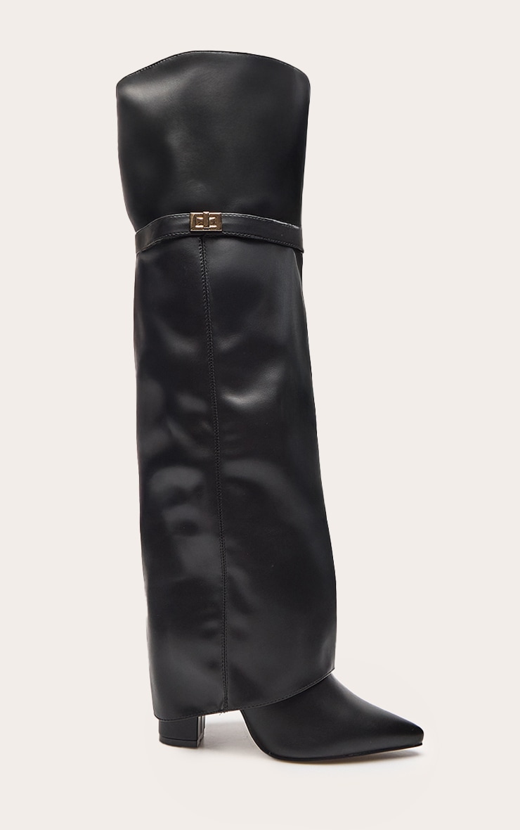 Black Faux Leather Block Heel Over The Knee Boots image 2