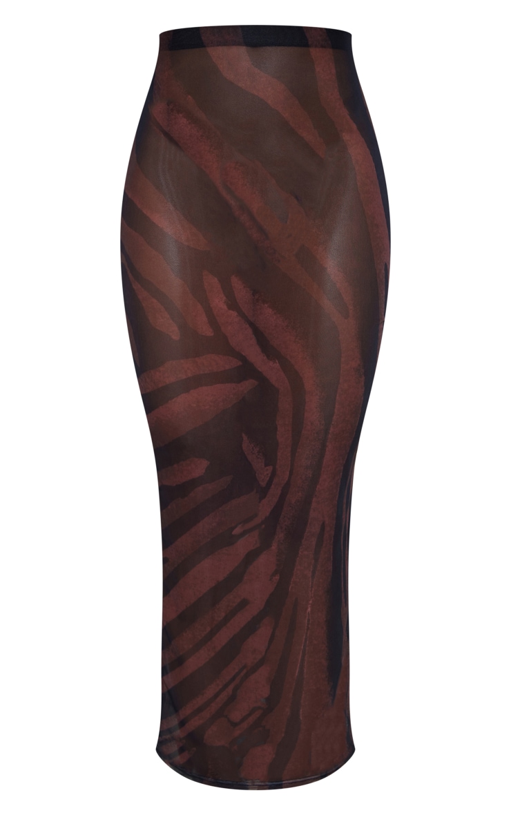 Brown Zebra Print Mesh Midaxi Beach Skirt image 5