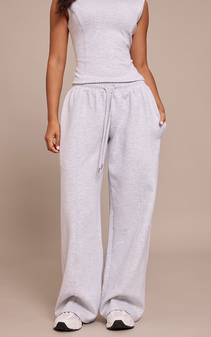 Petite Ash Grey Interlock Drawstring Wide Leg Sweatpants image 2