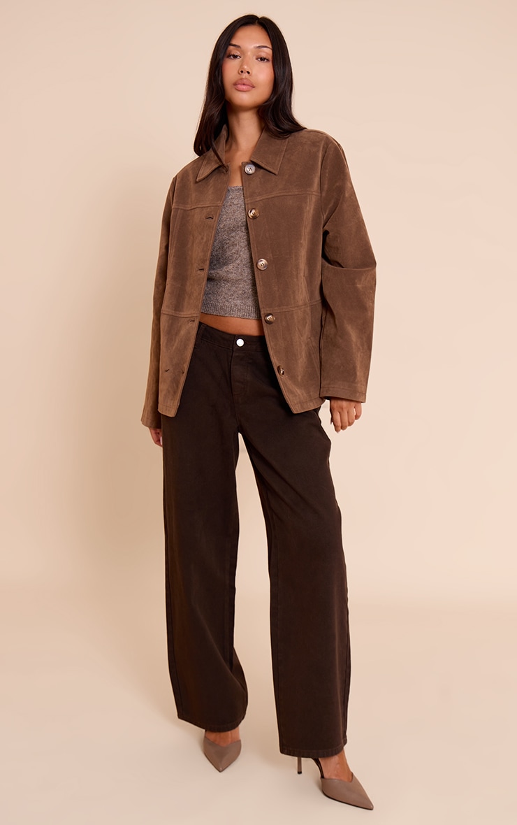 Mocha Suede Button Detail Jacket image 3