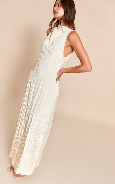 Cream Textured Ruched Maxi Dress