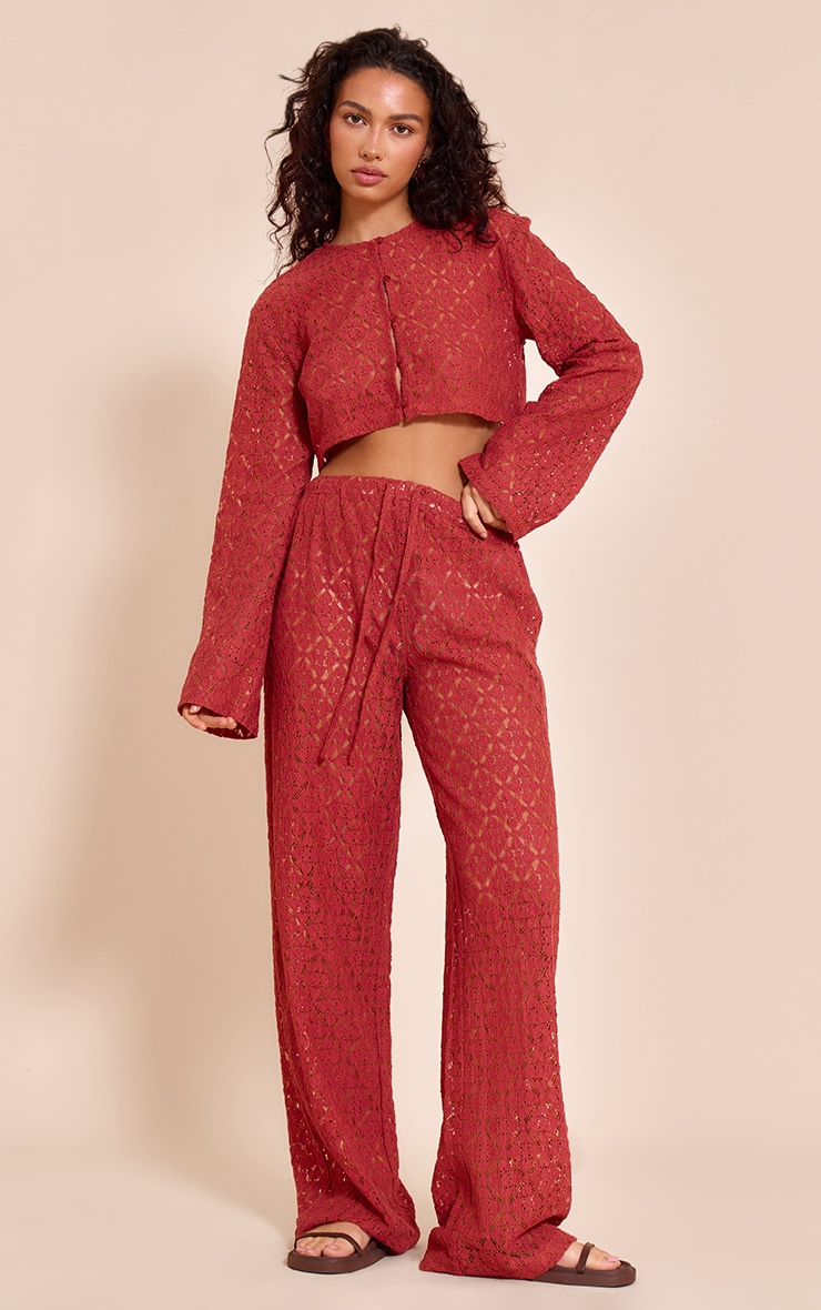 Pantalon droit en dentelle rouille image 1