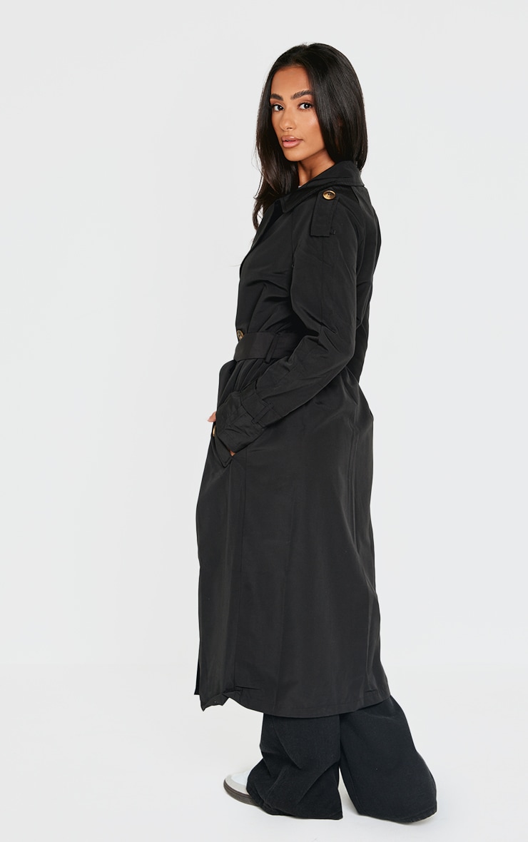 Petite Black Tie Waist Trench Coat image 2