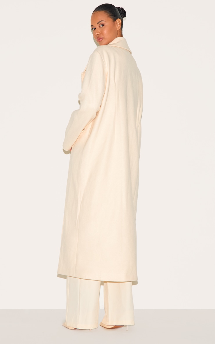 Ecru Wool Look Double Breasted Oversized Maxi Coat