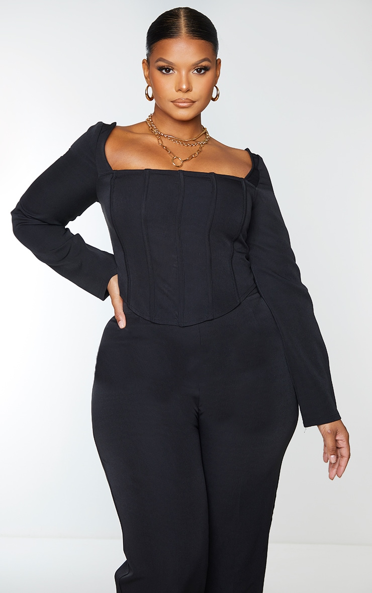 Plus Black Corset Detail Bardot Top