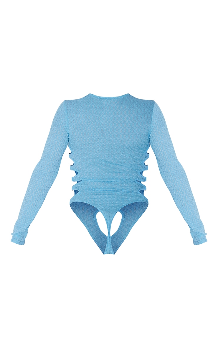 Blue Textured Ring Detail Cut Out Bodysuit image 5