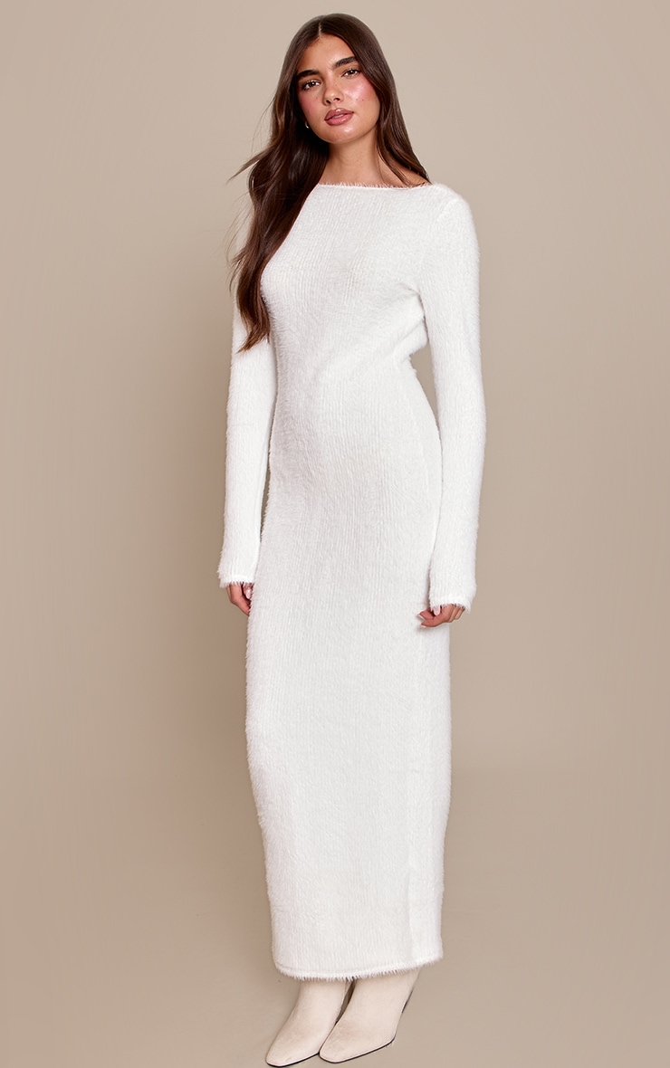Cream Fluffy Scoop Back Maxi Dress image 3