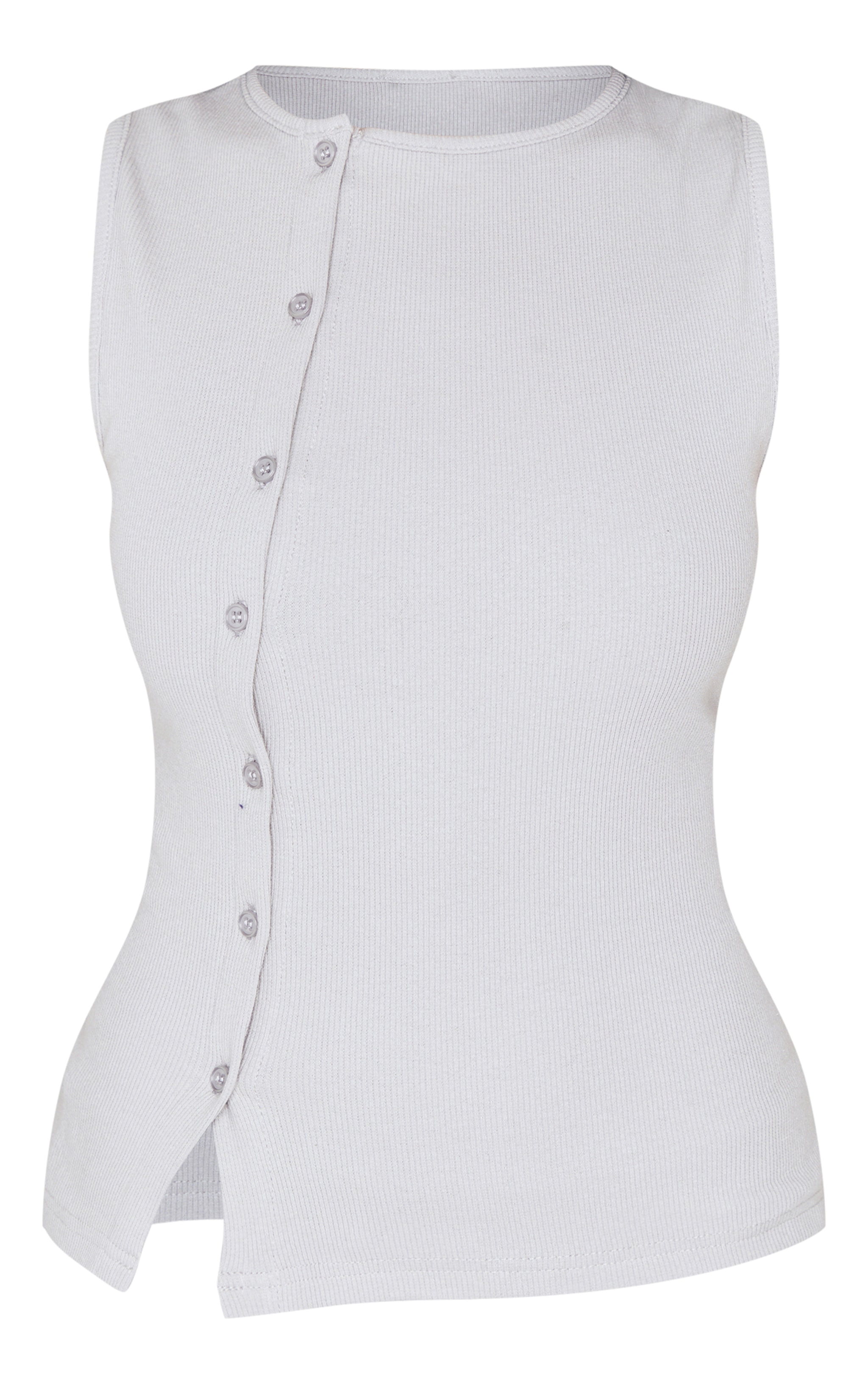 Grey Ribbed Asymmetric Button Up Vest Top image 5