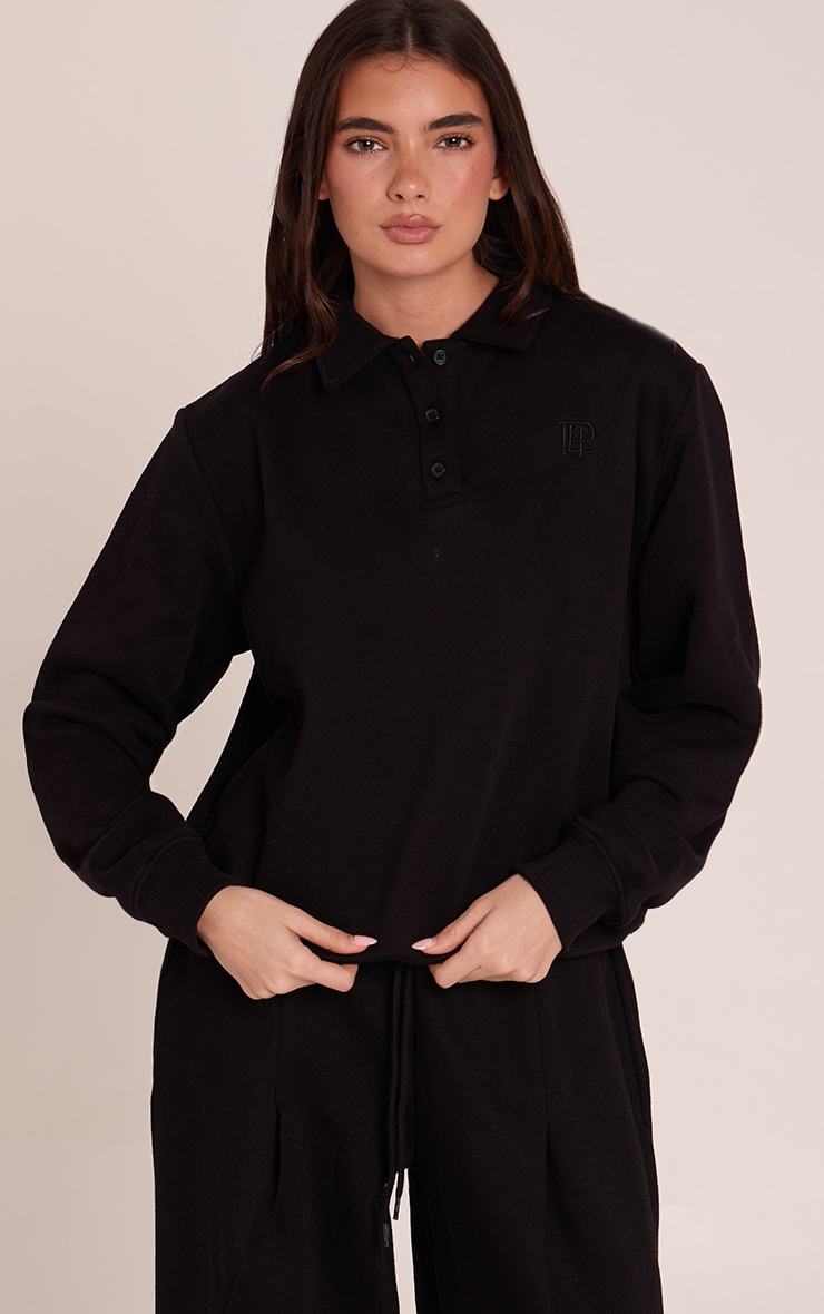 Black Cotton Fleece Polo Sweatshirt image 1