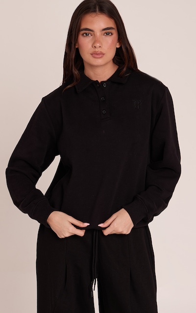 Sweat en coton polaire noir à col polo