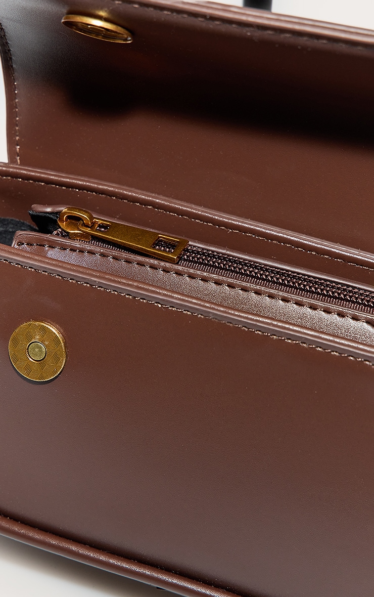 Chocolate PU Skinny Elongated Shoulder Bag image 4