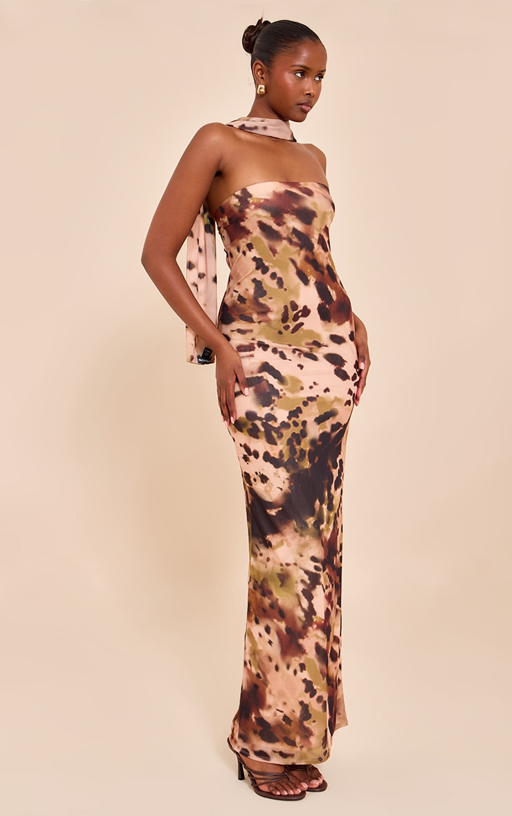 Pink Printed Bandeau Scarf Detail Maxi Dress image 1