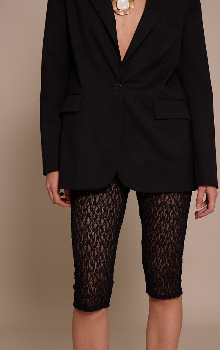 Black Textured Sheer Lace Capris image 2