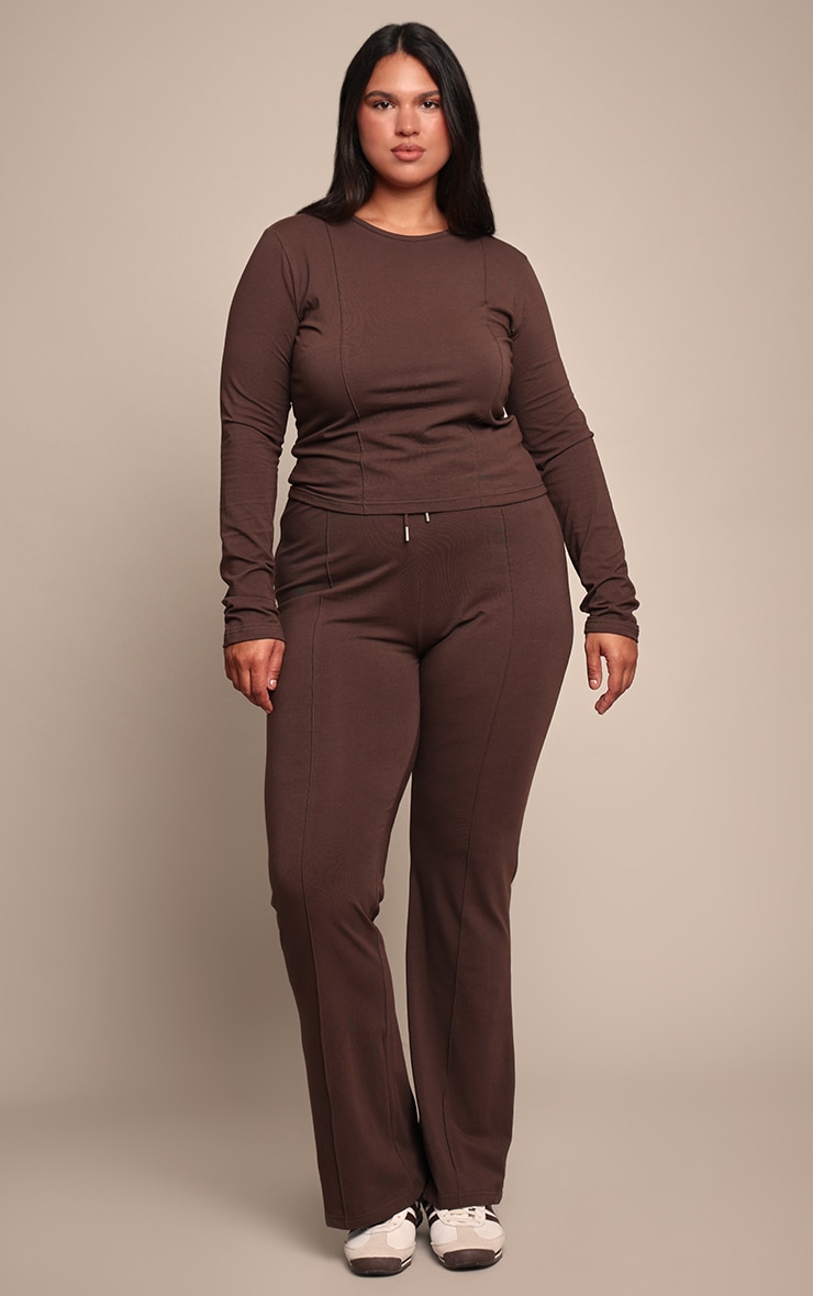 Plus Chocolate Cotton Seam Detail Mid Rise Skinny Flares