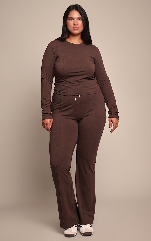 Plus Chocolate Cotton Seam Detail Mid Rise Skinny Flares