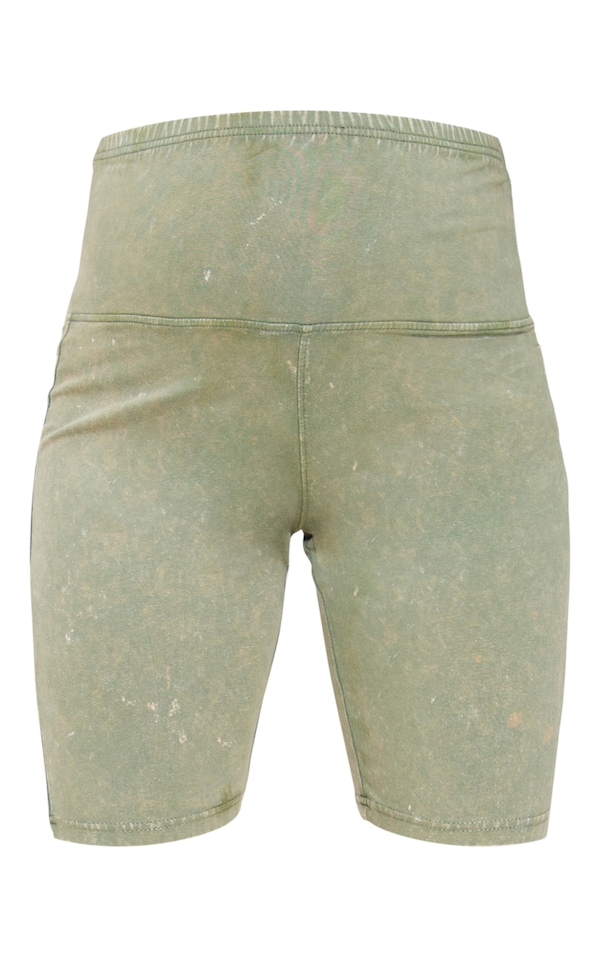 Maternity Khaki Acid Wash Cycle Shorts PrettyLittleThing