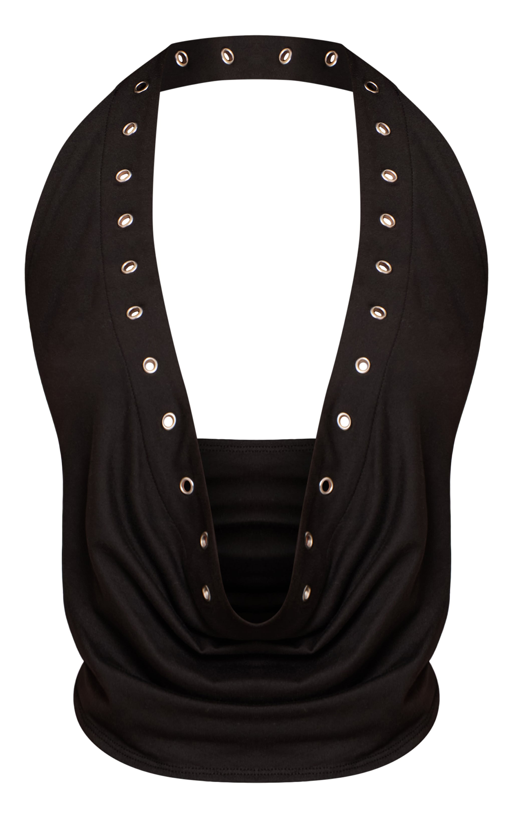 Petite Black Eyelet Cowl Neck Open Back Top image 5
