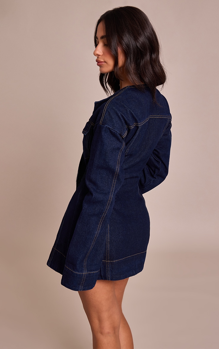 Petite Indigo Button Detail Long Sleeve Denim Dress image 2