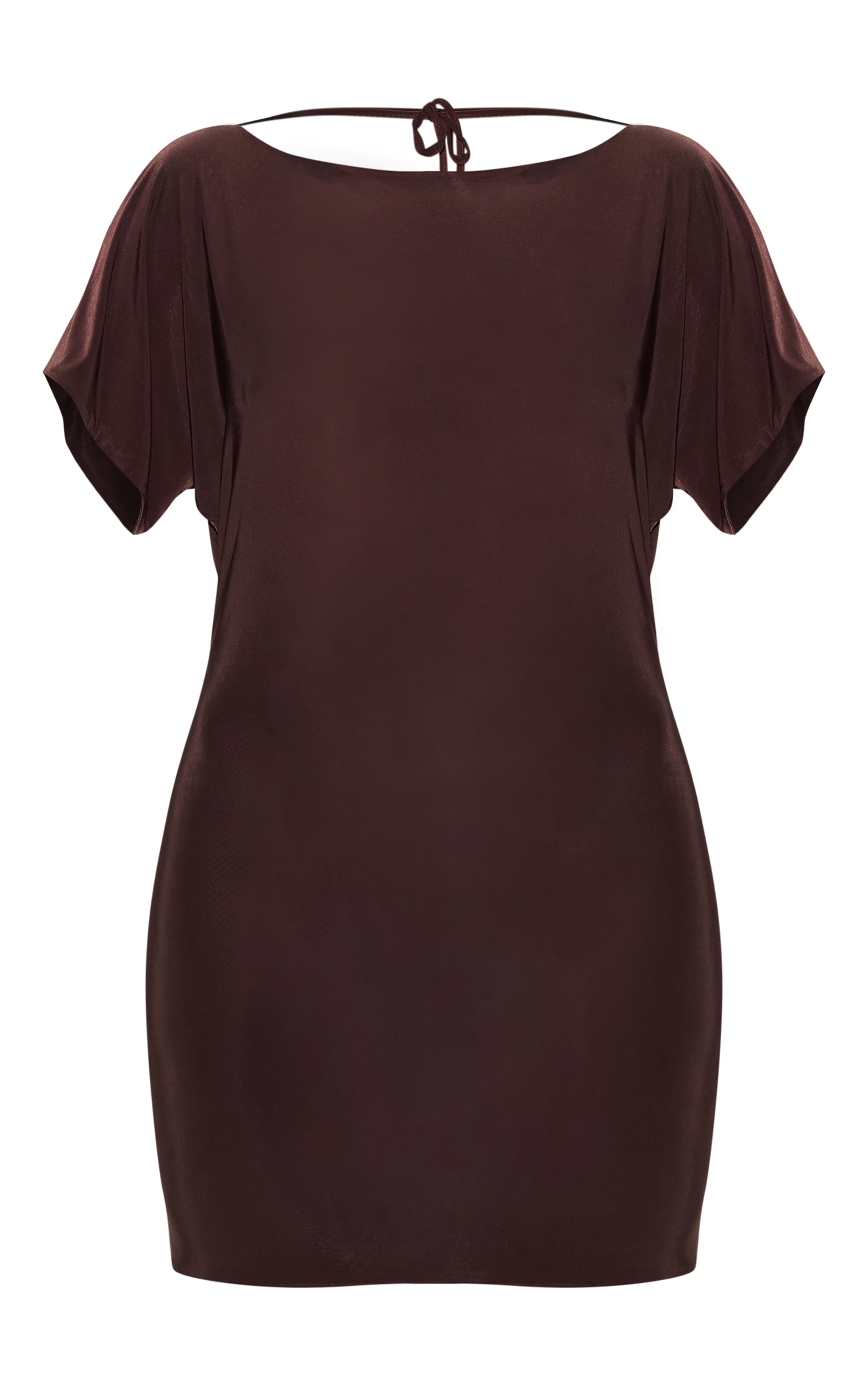 Chocolate Double Layered Slinky Ruched Short Sleeve Mini Dress image 5
