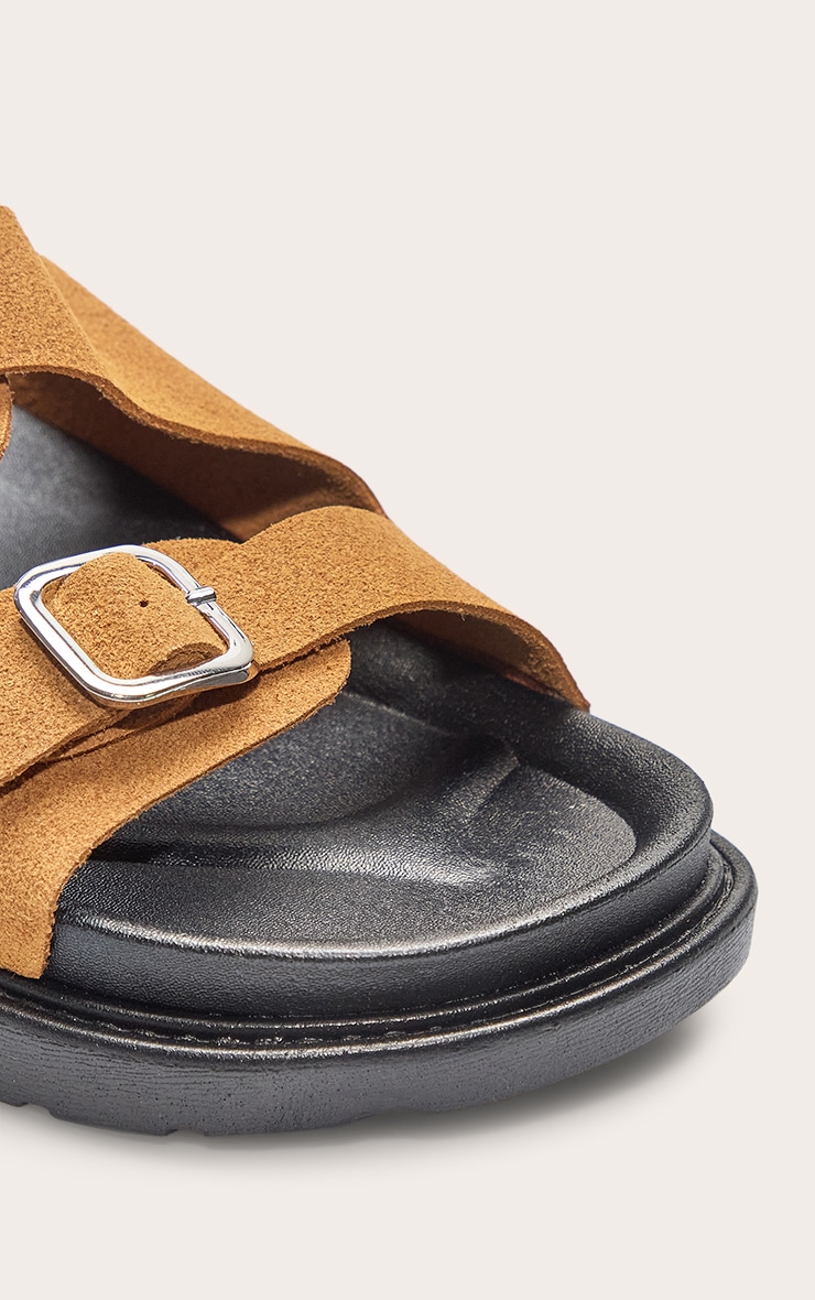 Camel Faux Suede Double Buckle Footbed Sandals image 3