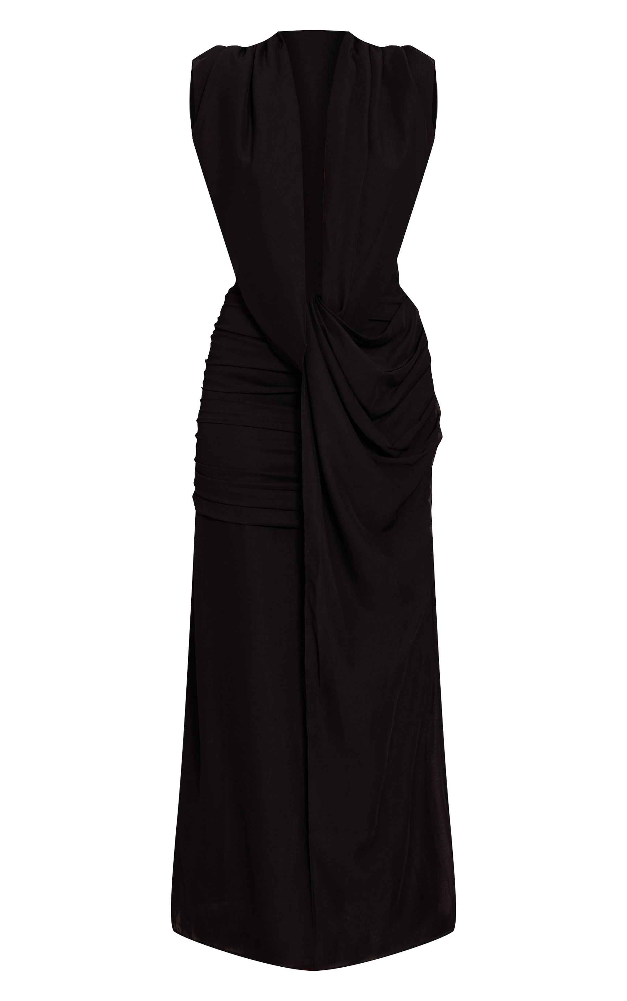 Robe longue en mousseline de soie noire drapée à décolleté image 5