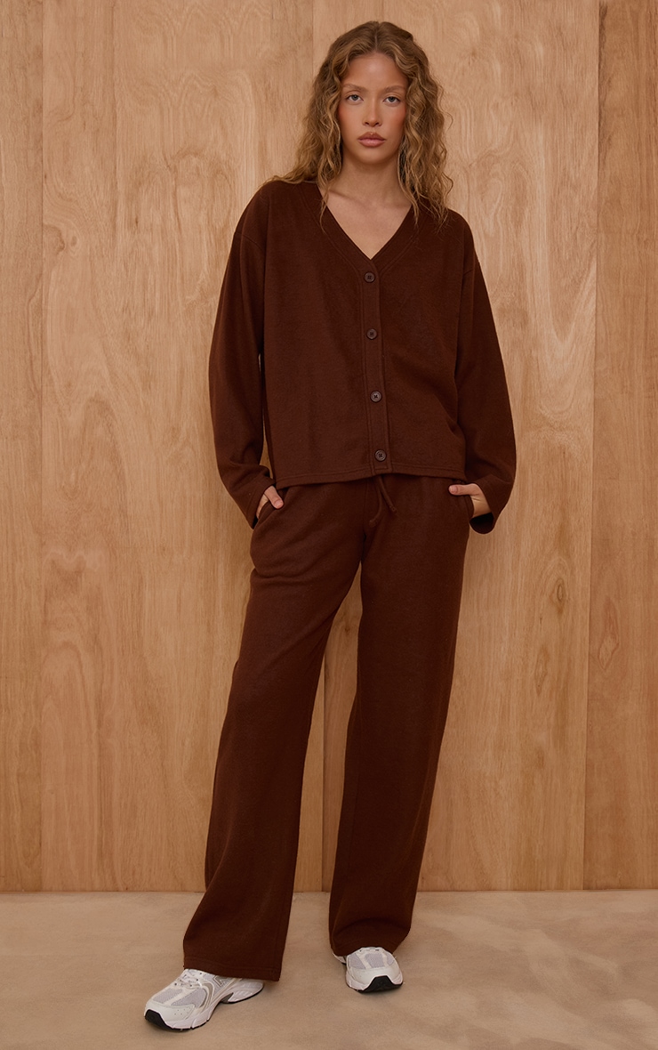 Chocolate Brown Brushed Soft Touch Wide Leg Pant