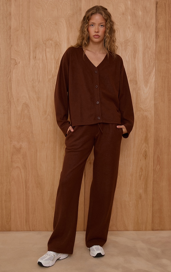 Chocolate Brown Brushed Soft Touch Wide Leg Pant 
