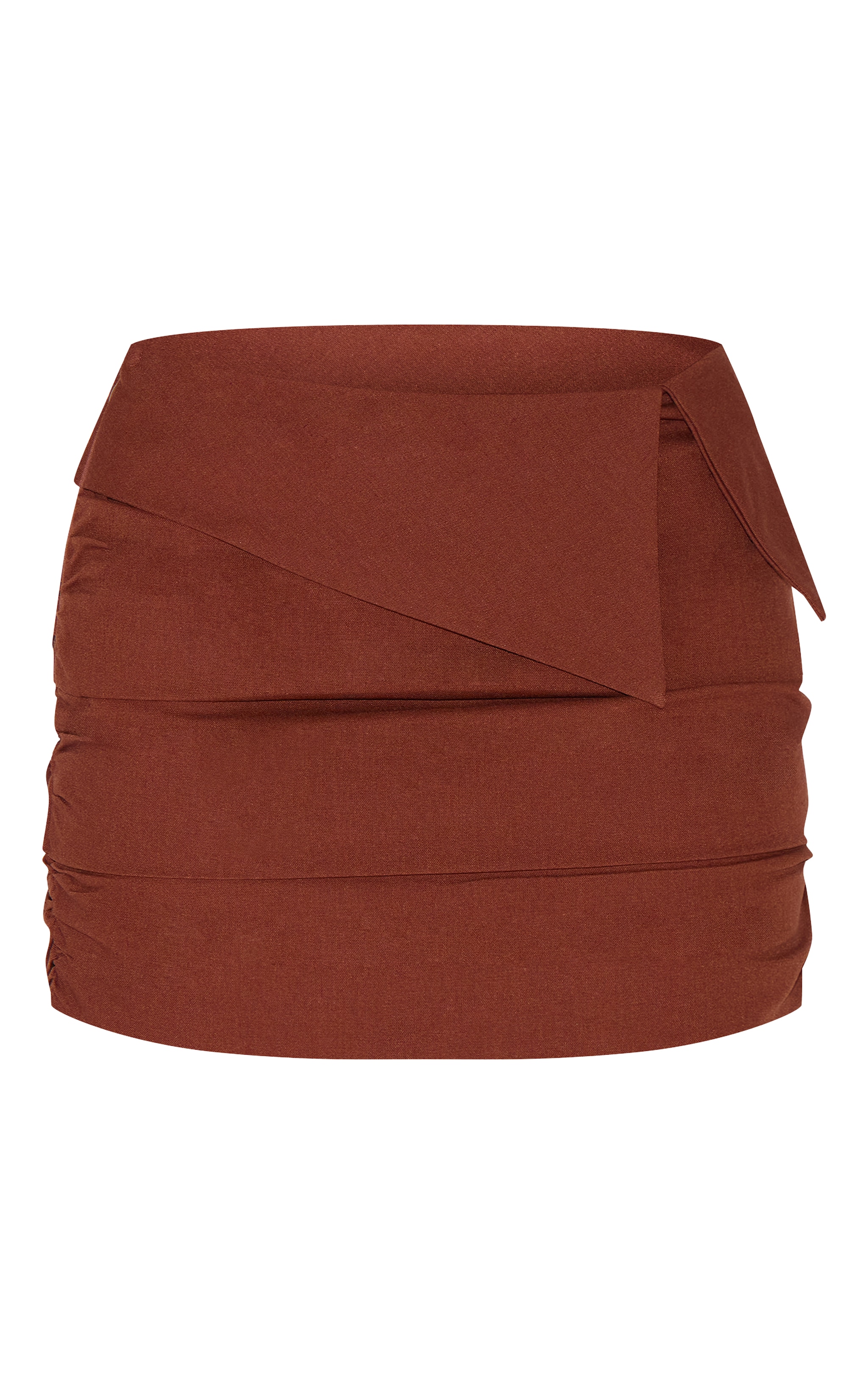 Chocolate Linen Blend Foldover Ruched Mini Skirt image 6