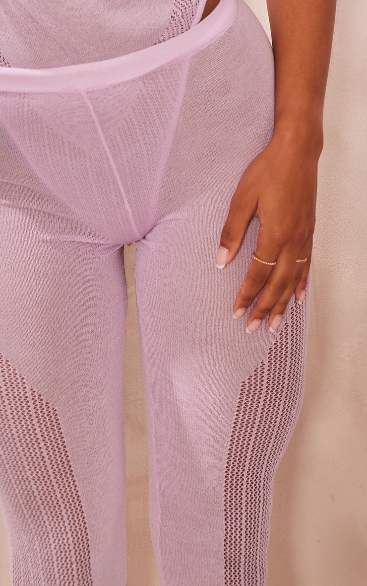 Lilac Sheer Knit Contrast Panels Trousers image 4