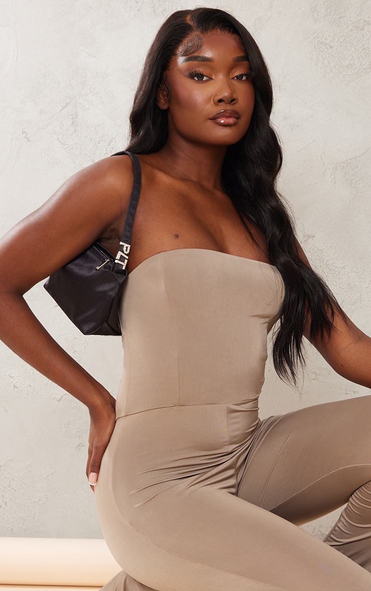 Tall Taupe Slinky Bandeau Flared Jumpsuit Tall PLT KSA