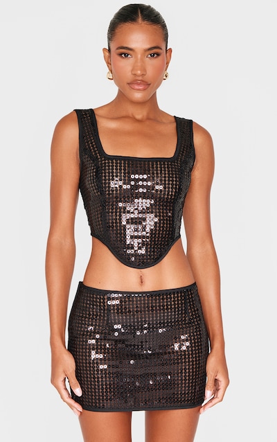 Top corset noir à sequins superposés