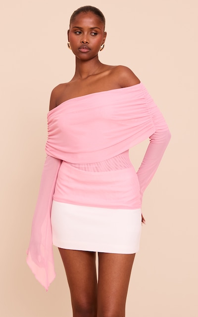 Pale Pink Mesh Fold Over Extreme Sleeve Detail