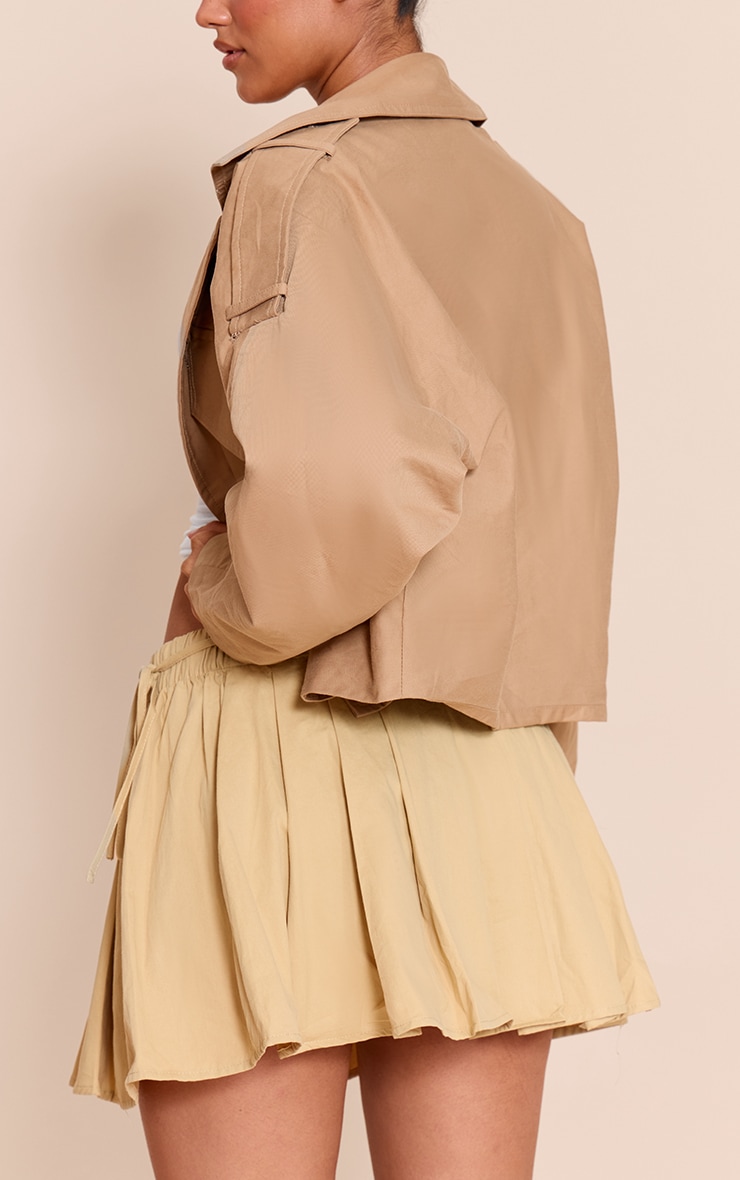 Camel Cotton Ruched Side Pleated Mini Skirt image 3