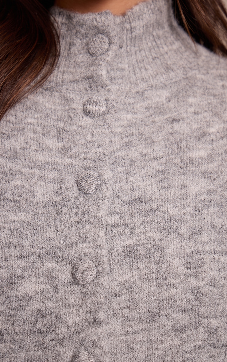 Grey Funnel Neck Button Down Knitted Cardigan image 4