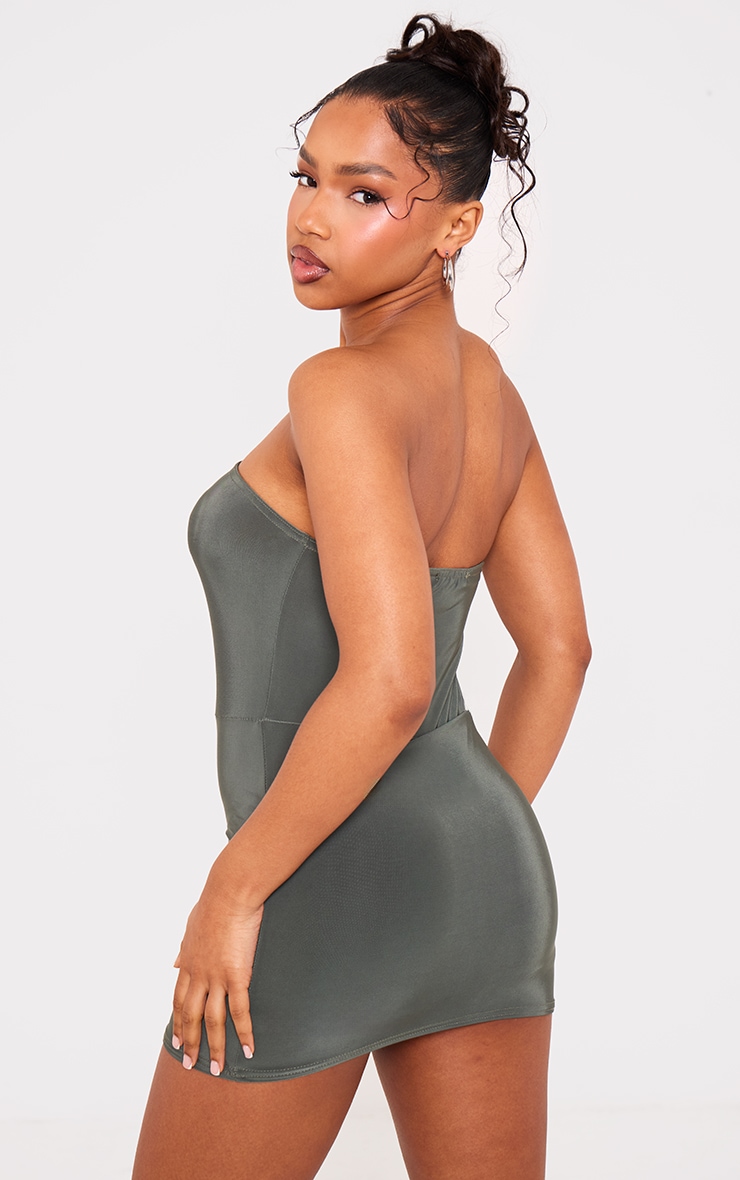 Khaki Slinky Bandeau Skort Romper image 2
