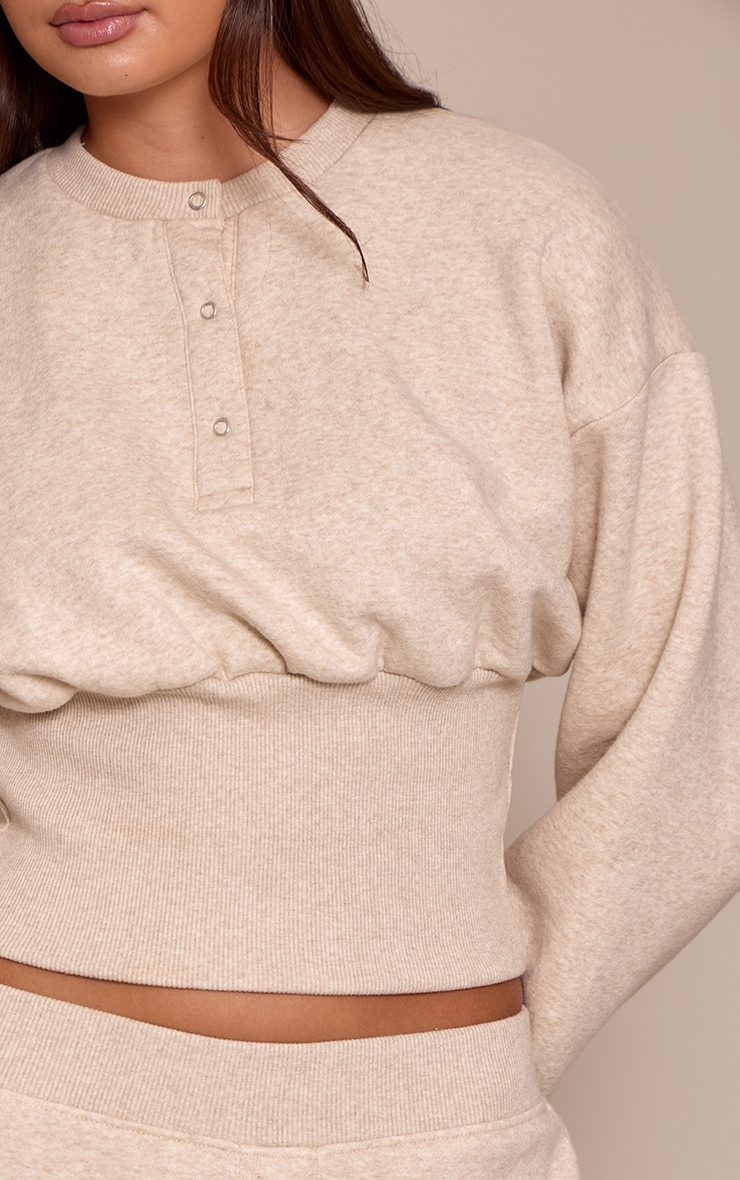 Oatmeal Marl Button Up Cinched Sweatshirt image 4