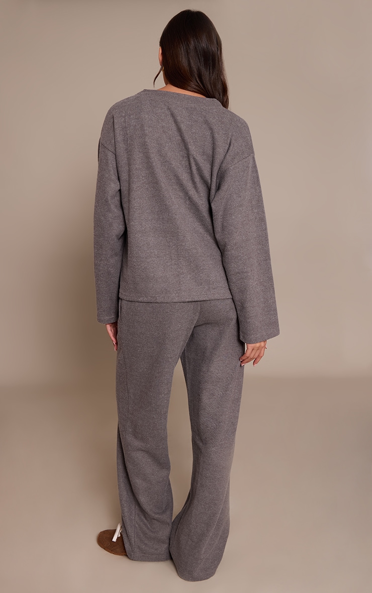 Charcoal Grey Brushed Soft Touch Wide Leg Pant image 3