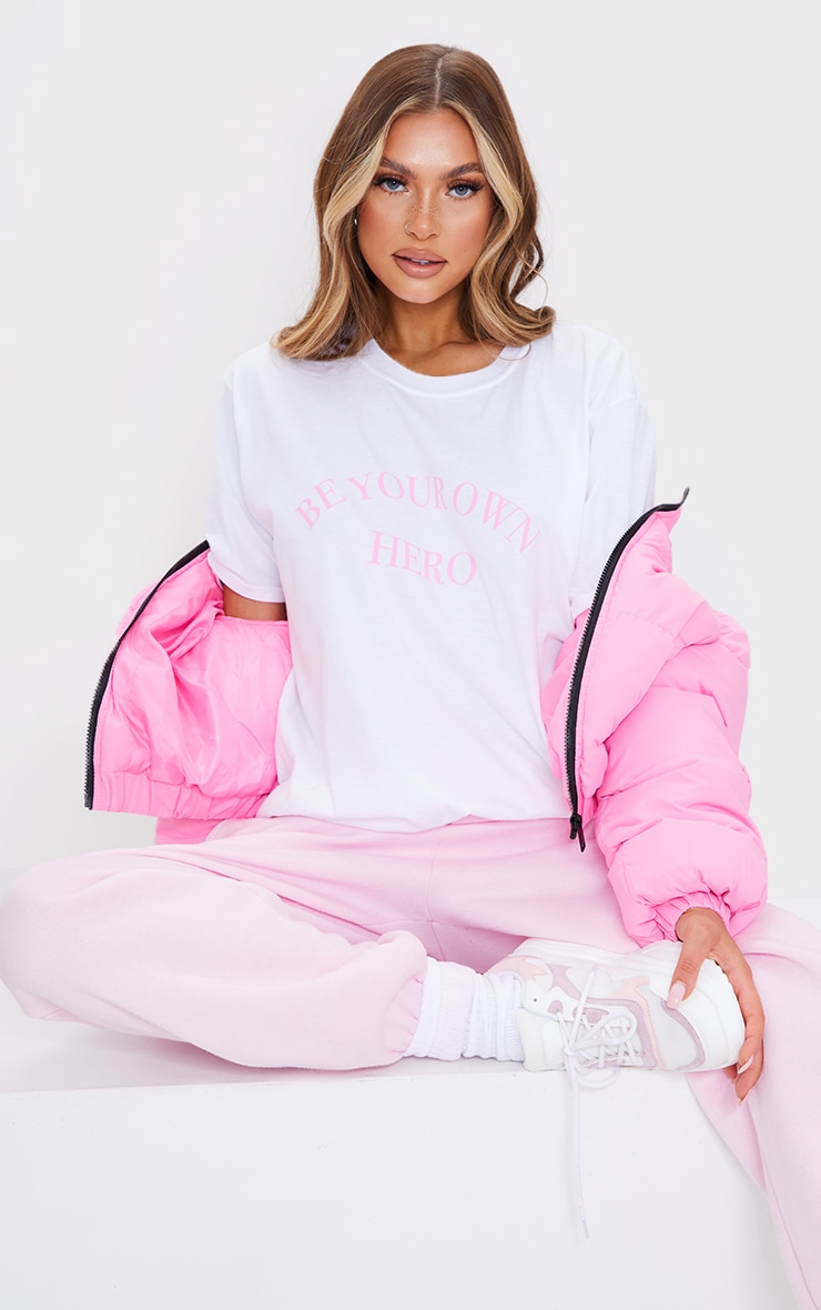 White Be Your Own Hero Printed T Shirt