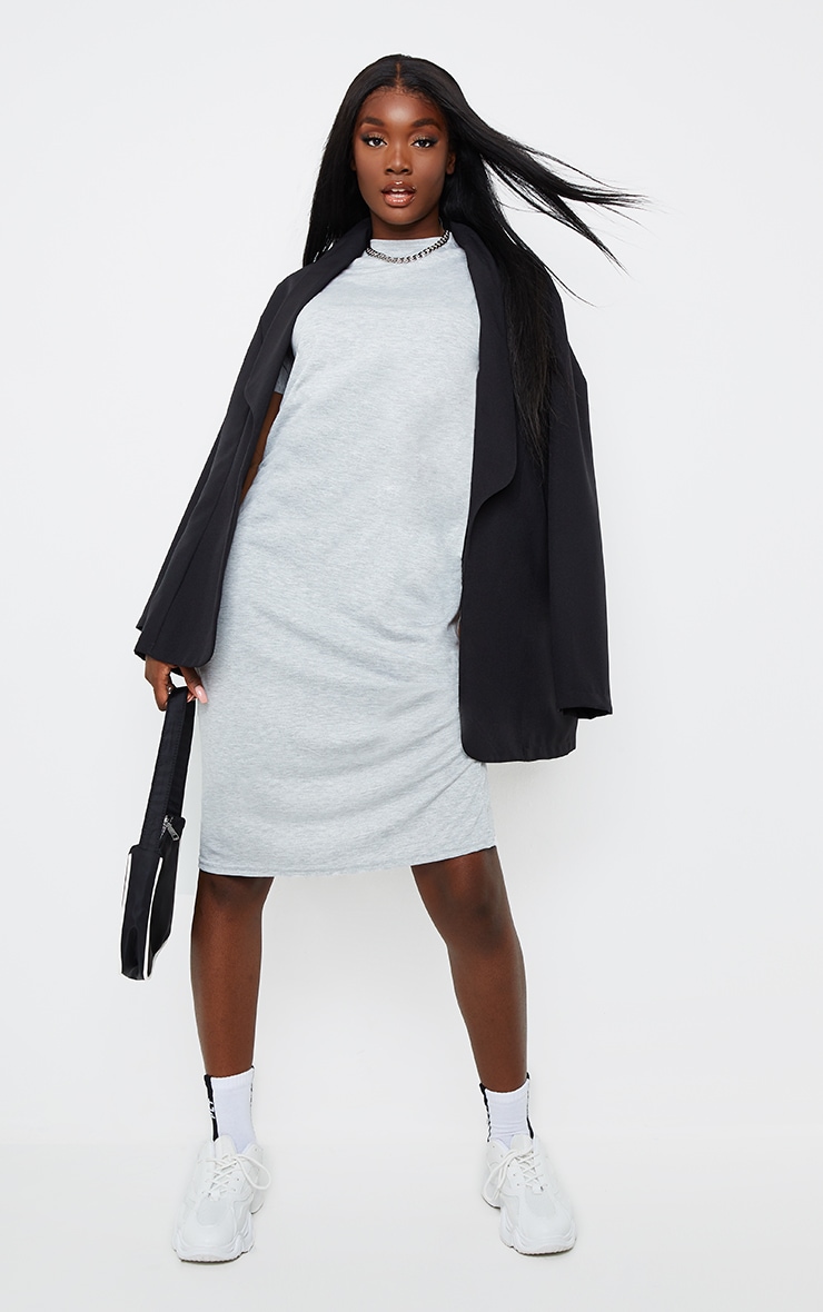 Tall Grey Marl Oversized Boxy Midi T Shirt Dress
