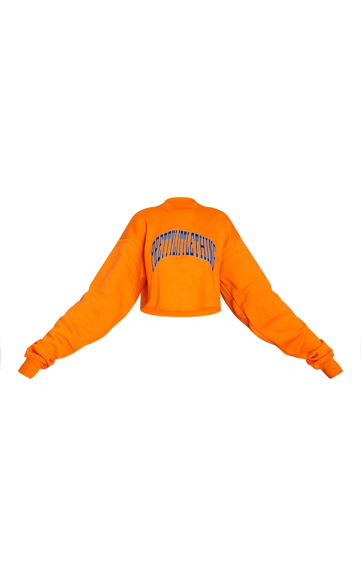 PRETTYLITTLETHING  Bright Orange Official Printed Cropped Sweatshirt image 5