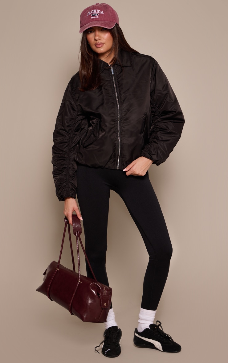 Black Oversized Cocoon Sleeve Bomber Jacket image 3