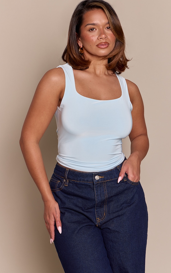 Shape Powder Blue Slinky Square Neck Top