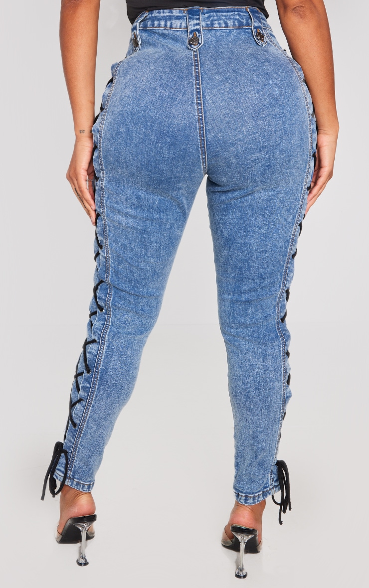 Shape Light Blue Washed Denim Lace Up Skinny Jeans image 3