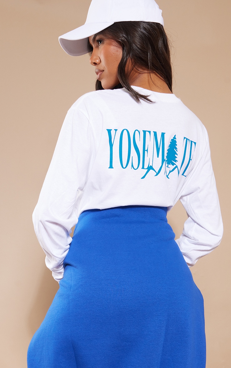 White Yosemite Back Print Long Sleeve T Shirt