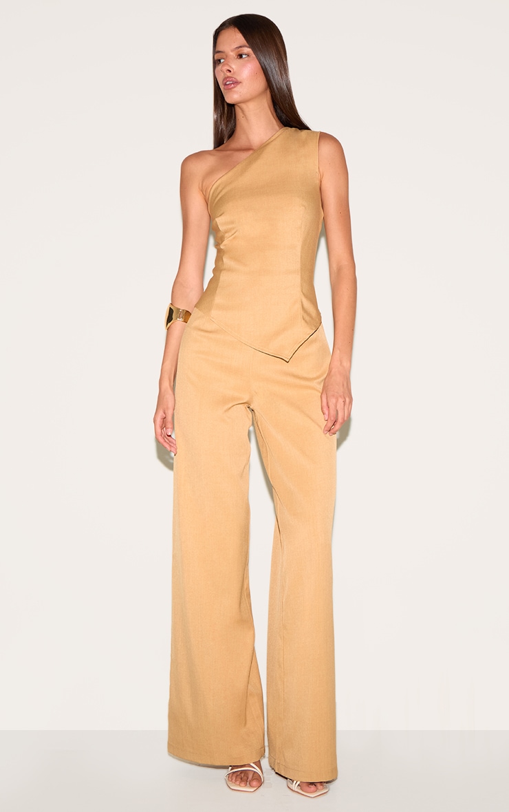 Sand Woven One Shoulder Wide Leg Jumpsuit image 1