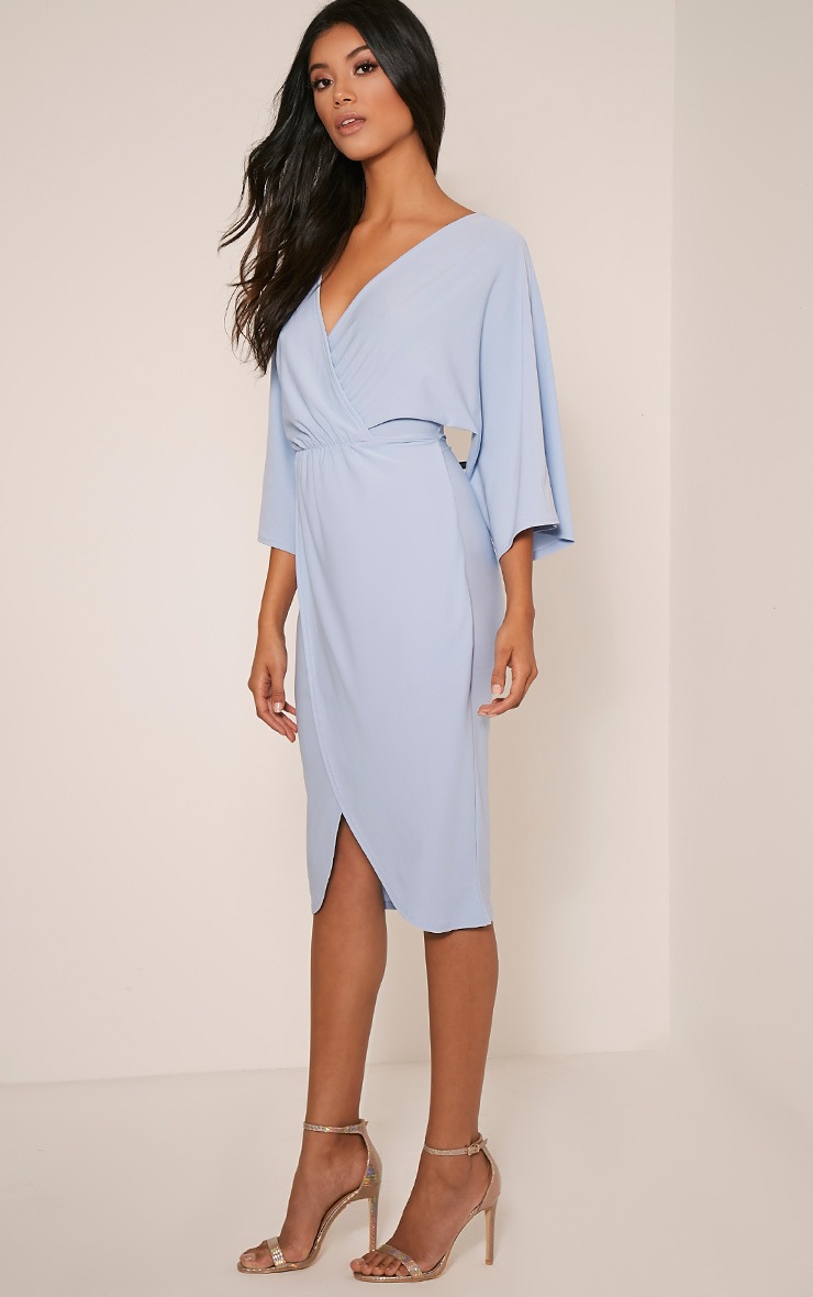 Archer Dusty Blue Cape Midi Dress Bras PrettyLittleThing