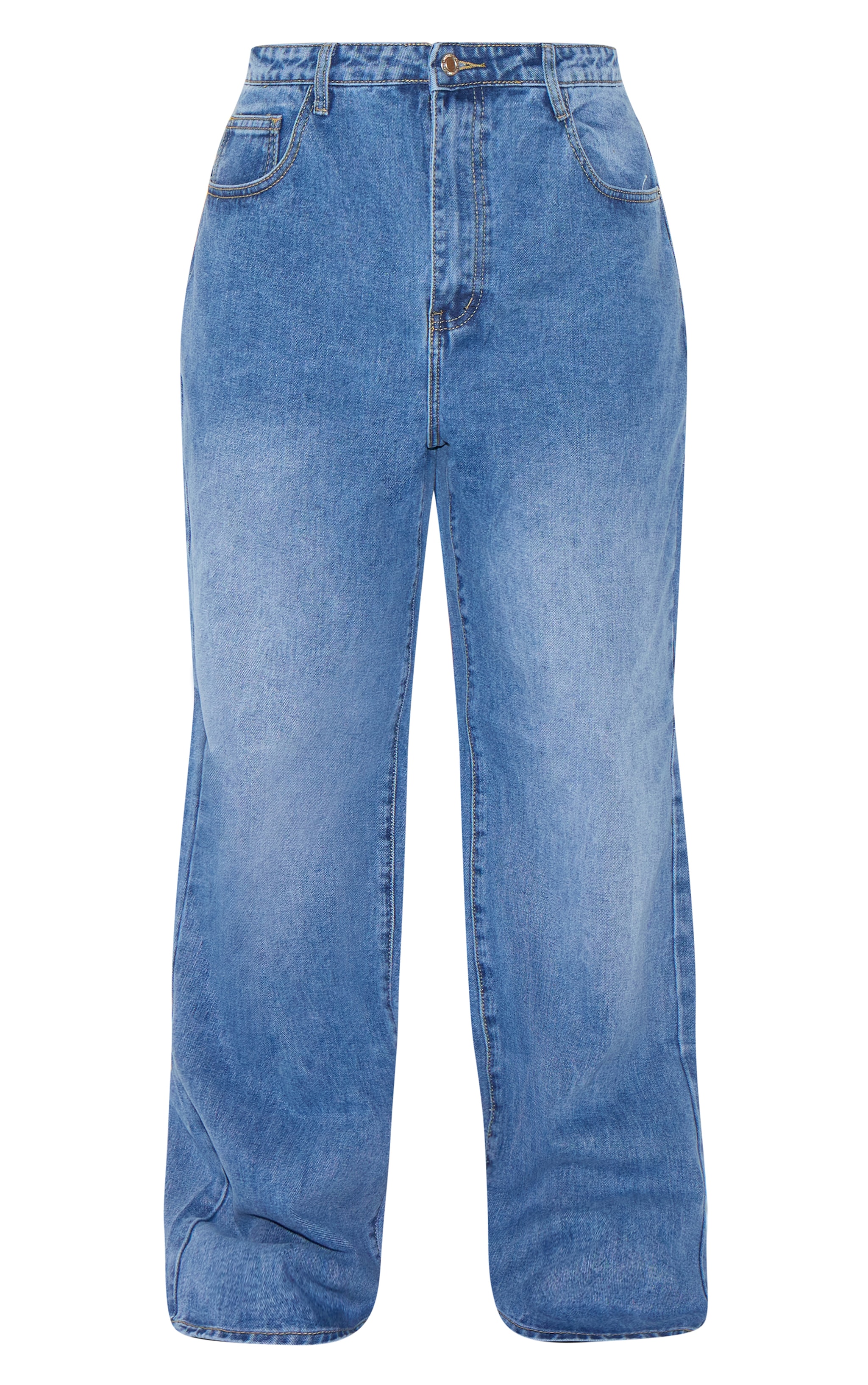 Plus Mid Blue Wash Mid Rise Straight Leg Jeans image 5