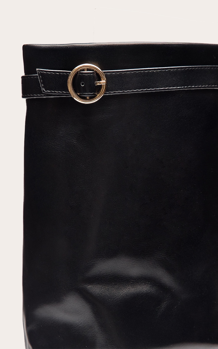 Black Faux Leather Block Heel Foldover Buckle Boot image 5