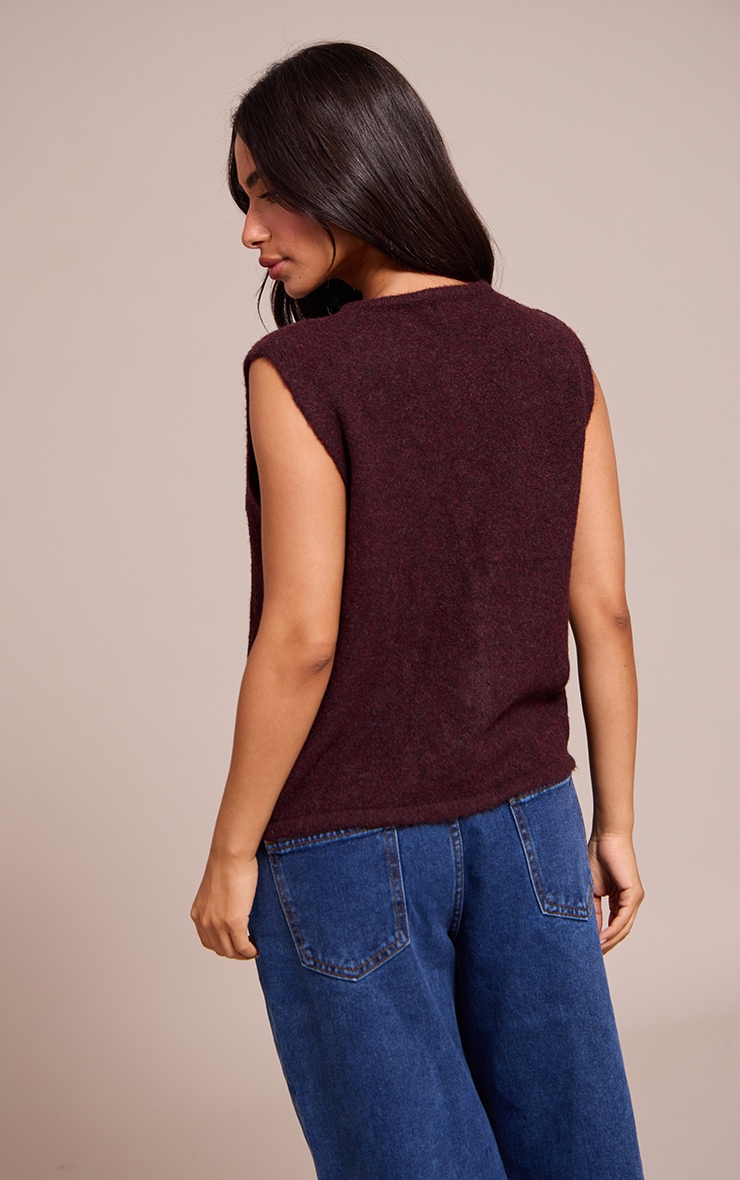 Petite Burgundy Button Up Knitted Vest image 2