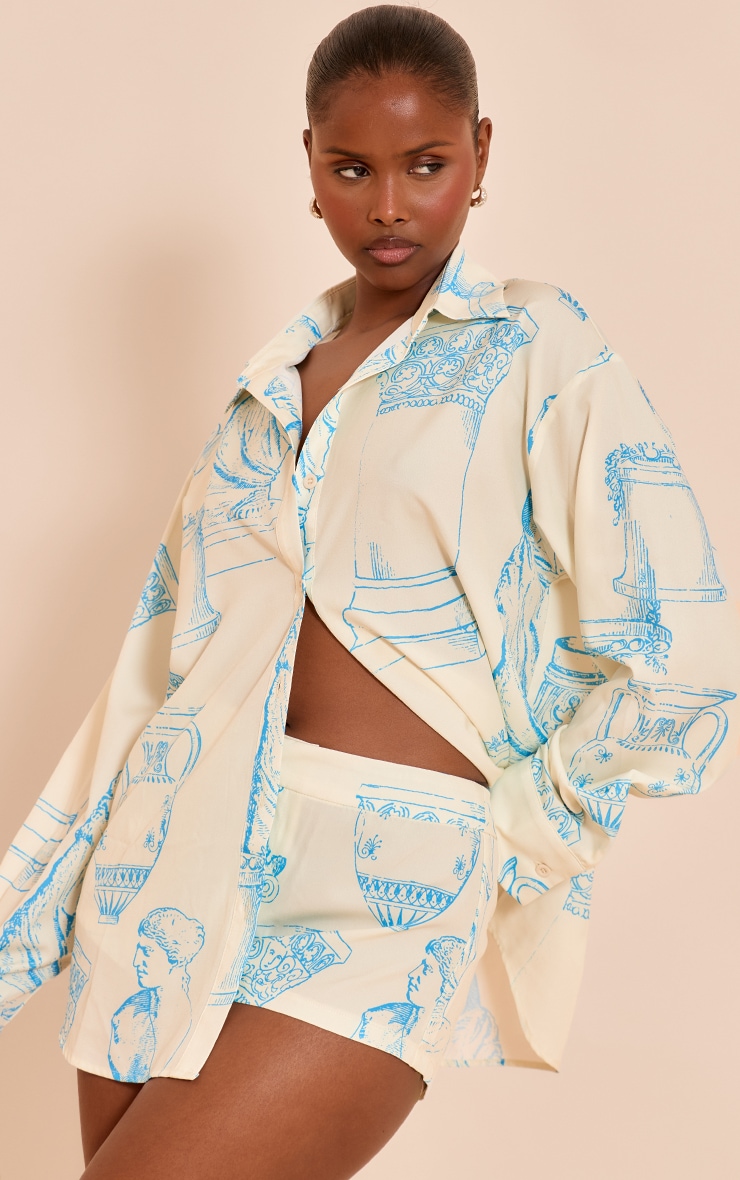  Butter Cream Abstract Print Woven Oversized Shirt image 1
